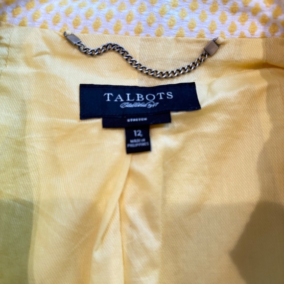 Talbots‎ 2-Piece Set Cotton Stretch Yellow Dot Jacquard Blazer & Skirt Sz 12 EUC - Picture 7 of 15